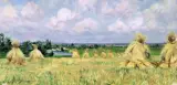 Stefan Domaradzki, Pejzaż ze snopkami zboża - Po żniwach, 1930, olej, tektura