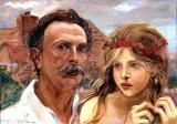 Autoportret z dziewczynką w wieńcu by Vlastimil Hofman, 1925, olej, tektura, offered Jun 2003
