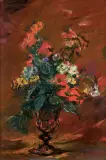 Kwiaty by Rajmund Kanelba, po 1945, olej, płyta pilśniowa, sold Jun 2003