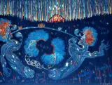Jan Dobkowski, Tokowanie, 1990, akryl, płótno