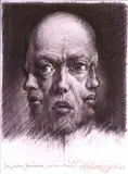Franciszek Starowieyski, Ja, jako Janus, lub Światowid, 1995, kredki barwne (sepia, sangwina), papier