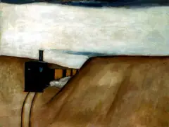 Jerzy Nowosielski, Kolejka, 1947, olej, tektura