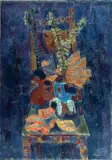 Janina Kraupe, Martwa natura z gitarą, 1954, olej, płótno