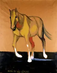 Andrzej Wróblewski, Koń by się uśmiał, 1955, gwasz, akwarela, papier pakowy nakl. na płótno