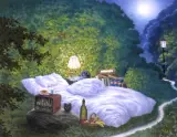 Jacek Yerka, Posłanie w lesie w księżycową noc, 2002, pastel, papier
