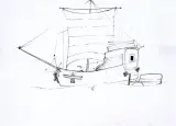 Kuter z żaglem by Jerzy Nowosielski, 1962, tusz pióro, papier kredowany krem., sold Apr 2003