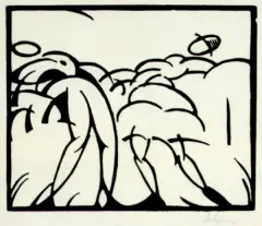 Tańcząca para by Szymon Syrkus, 1921, drzeworyt,papier krem. żeberk, sold Apr 2003