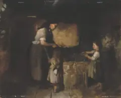 Aleksander Kotsis, PRZY KUCHNI, ok. 1870, olej, płótno naklejone na tekturę