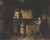 Aleksander Kotsis, PRZY KUCHNI, ok. 1870, olej, płótno naklejone na tekturę