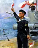 SYGNAŁY Z OKRĘTU by Wojciech Kossak, 1935, olej, płótno, sold Mar 2003