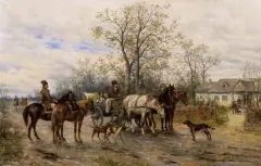 Ludwik Gędłek, Wyjazd na polowanie, ok. 1890, olej, deska