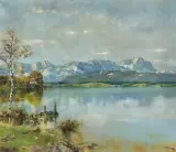 Josef Burger, PEJZAŻ GÓRSKI Z JEZIOREM, olej, płótno