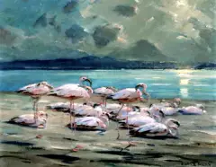 Frank Marx, FLAMINGI, olej, tektura