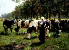 Johann Daniel Holz, NA PASTWISKU, ok. 1900, olej, płótno