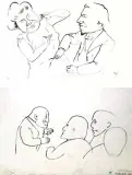 Pogawędka, 1922 avers: Szkic czterech postaci by George Grosz, tusz pióro, papier, sold Dec 2002