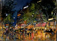 Konstanty Korovin, Bulwary paryskie nocą, 1936, olej, tektura
