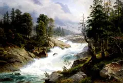 August Kessler, Rwący potok w górach, 1870, olej, płótno