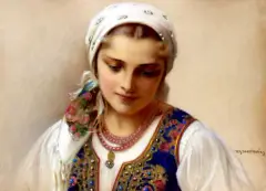 Dziewczyna w krakowskim stroju by Piotr Stachiewicz, ok. 1920, pastel, papier, sold Dec 2002