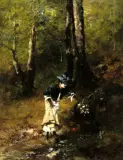 Antal (Anton) Neogrady, Przy żródle, ok. 1900, olej, tektura