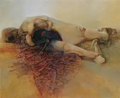 Bez tytułu by Zdzisław Beksiński, 1988, olej, płyta pilśniowa, sold Nov 2002