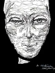 Marek Oberländer, PORTRET EN FACE, 1965, tusz pióro, papier kremowy