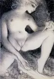 Stefan Żechowski, AKT Z FIGURYNKĄ, pastel, akwarela, tektura