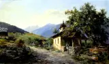 Bernhard Mühlig, Wioska w górach, olej, płótno