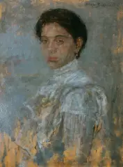 Olga Boznańska, Portret pani w białej sukni, ok. 1905, olej, tektura