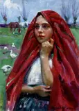 Gęsiarka by Wojciech Kossak, 1932, olej, płótno naklejone na tekturę, sold Jun 2002