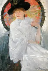 Olga Boznańska, Portret siostry z czerwoną parasolką, 1886, olej, płótno