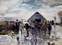 Georg von Bochmann, Przy zagrodzie, 1908, akwarela, papier