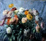 Ernst Reinhard Zimmermann, Bukiet cynii, 1927, olej, płótno
