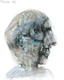 Głowa by Zdzisław Beksiński, 1998, tusz, pióro, akwarela, kredki, papier, sold Apr 2002