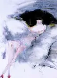 Kobieta w fotelu by Alicja Wahl, 1994, pastel, węgiel, gwasz, papier, sold Apr 2002