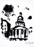 Marc Chagall, Budowla z portykiem, litografia, papier
