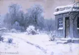 Wiktor Korecki, Zima - Altana w parku, olej, tektura