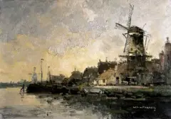 Knud Winfeld-Hansen, Wiatrak nad kanałem, ok. 1900, olej, płótno