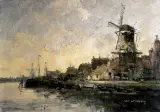 Knud Winfeld-Hansen, Wiatrak nad kanałem, ok. 1900, olej, płótno