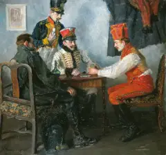 Emanuel Bachrach-Barée, Przy karcianym stoliku, przed 1900, olej, płótno