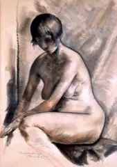 Valentin Držkovic, Akt siedzącej kobiety, 1926, kredka, papier