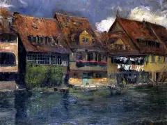 Max Rabes, DOMY NAD KANAŁEM, olej, płótno