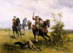 Jan Chełmiński, Gonitwa za zającem, olej, deska