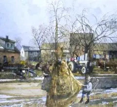 Jerzy Duda-Gracz, OBRAZ 2408 (W LEWO – WIZYTACJA), 1999, olej, płyta pilśniowa