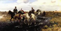 Michał Gorstkin-Wywiórski, W stepie, olej, płótno
