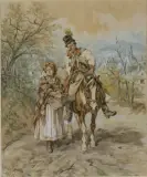 Powrót z miasta by Juliusz Kossak, 1888, akwarela, papier, offered Oct 2001