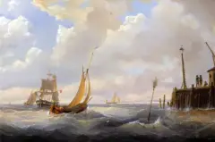 Johann Baptist Weiß, Kutry dobijające do nadbrzeża, 1854, olej, płótno