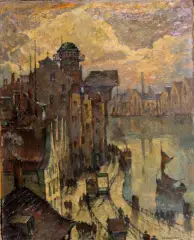 Gerhard Graf, Gdańsk-Nad Motławą, ok. 1920, olej, płótno