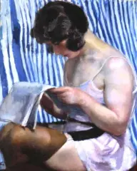 Wojciech Weiss, Zaczytana modelka z gazetą, ok. 1923, olej, płótno