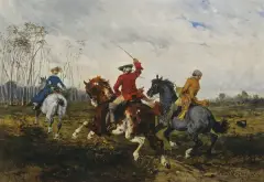 Jan Chełmiński, W galopie (Galopem!), olej, deska