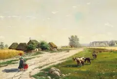 Teofil Zaleski, Pejzaż wiejski, olej, płótno